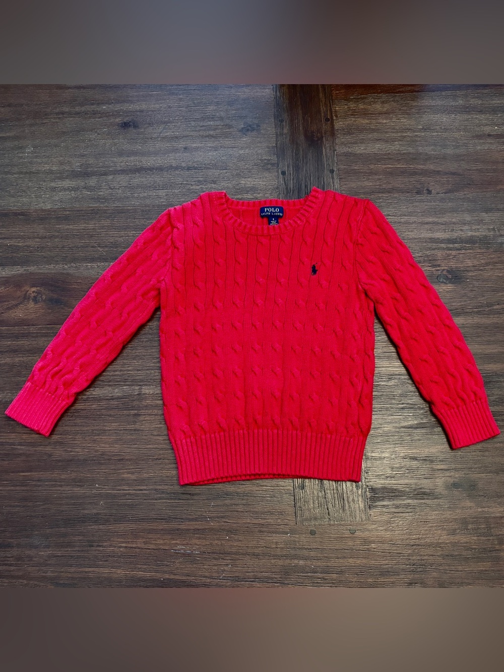 Polo by Ralph Lauren Red Cable Knit Crew Sweater